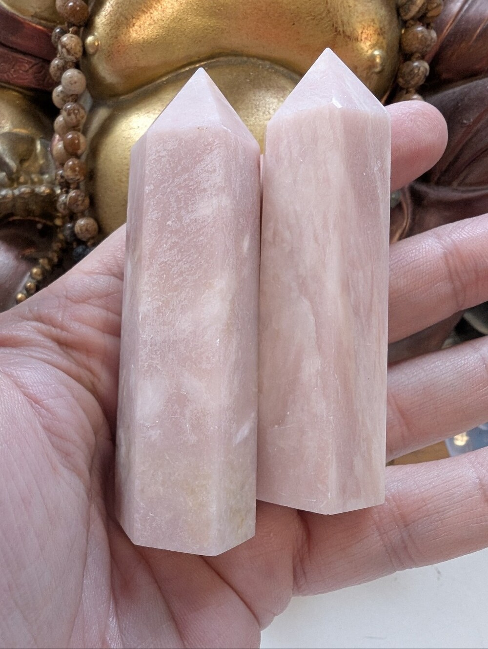 2x Rare Pink Opal Hand Polished Tower Points Quartz Crystal Towers
